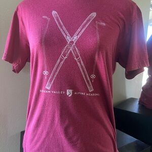 Red Vintage cross country ski top. Featuring Squaw Valley and Alpine Meadows